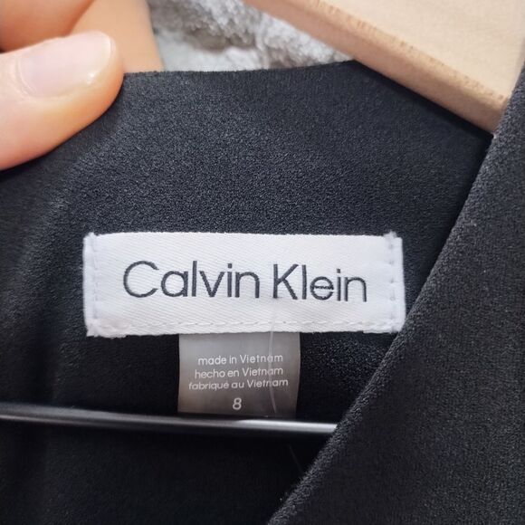 NWOT! Calvin Klein Black Solid Faux-Leather Tie-Waist Sheath Dress-Sz 8 - Picture 7 of 14